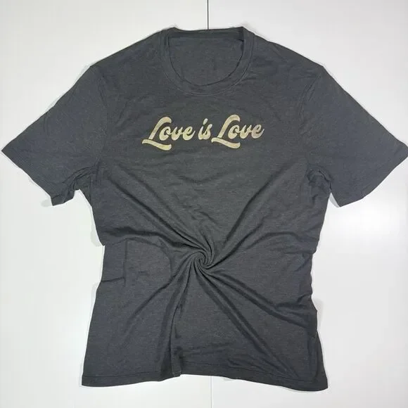 EUC Lululemon Love Is Love Charcoal Gray Cotton Short Sleeve T Shirt Mens Size M - Picture 2 of 9